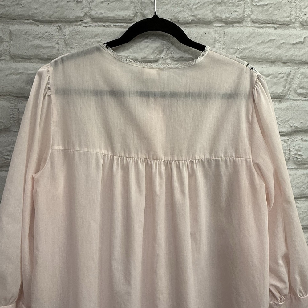 Vtg Barbizon Pink Lace Embroidered Long Sleeve Night Gown Babydoll‎ Sheer Sz M/L - Picture 8 of 16
